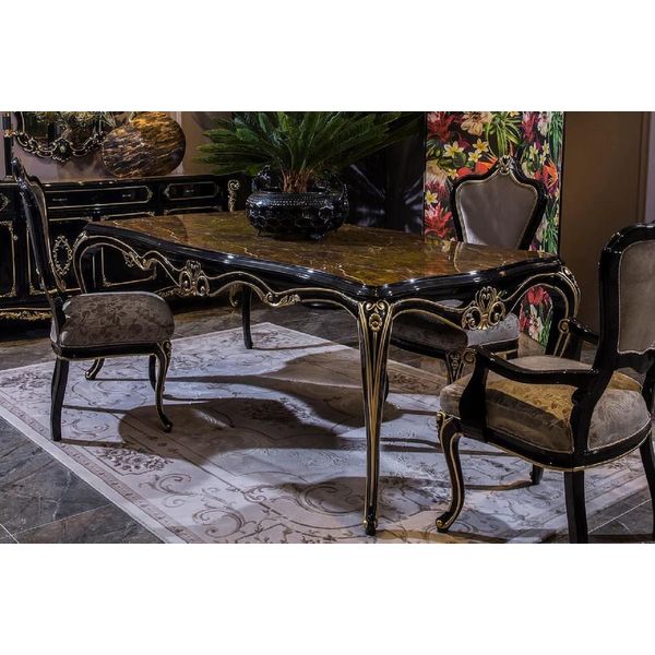 Casa Padrino Tavolo Da Pranzo Barocco Nero/Oro - Sontuoso Tavolo Da Pranzo In Legno Massiccio - Mobili Da Sala Da Pranzo Barocchi - Nobile E Magnifico-image