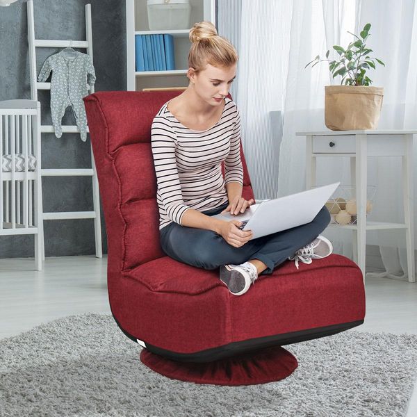 Sedia Da Pavimento Costway Sedia Da Pavimento Girevole A 360° Con Schienale Regolabile In 5 Posizioni Divano Da Pavimento Con Capacità Di Carico Di 150 Kg Divano Pigro Rosso-image