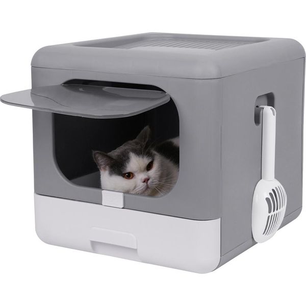 Lettiera Per Gatti Wisfor Lettiera Con Cappuccio Lettiera A Doppia Porta Chiusa Con Paletta Coperchio Della Lettiera, Pieghevole-image