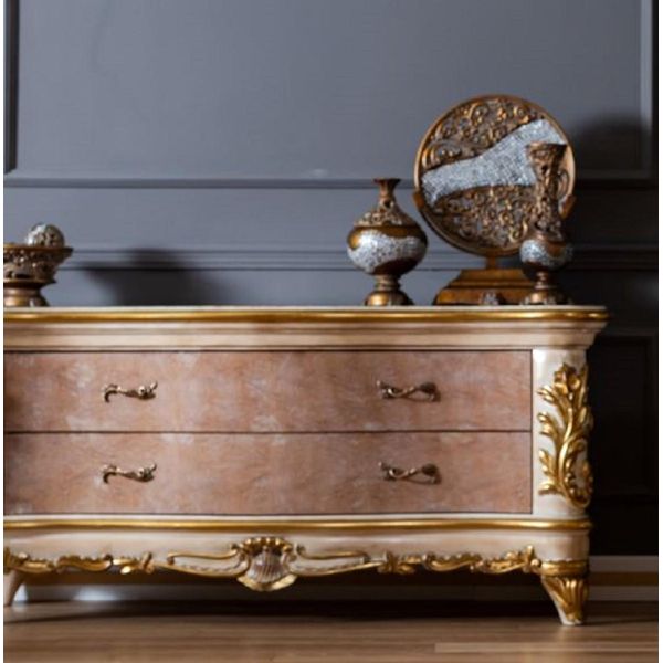 Casa Padrino Cassettiera Barocca Beige / Bianco / Oro - Sontuoso Mobile In Legno Massiccio Con 2 Cassetti - Mobili Barocchi-image