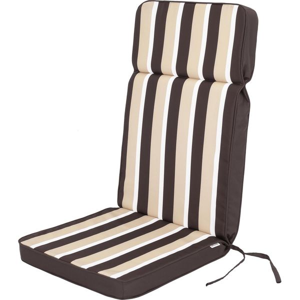 Hobbygarden Cuscino Per Sedia Da Giardino Con Schienale Alto Base Hl Cuscino Per Seduta, Cuscino Confortevole, Cuscino Da Giardino Imbottito Sedia Da Giardino Lounger Chair - Eliza - 119 X 49 X 5 Cm - Marrone A Righe Beige-image