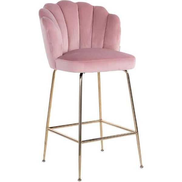 Sgabello Da Bar Casa Padrino Rosa/Oro 51 X 61 X H. 113 Cm - Sgabello Da Bar Imbottito Con Tessuto Di Velluto Pregiato E Gambe In Acciaio Inossidabile - Mobili Da Bar-image