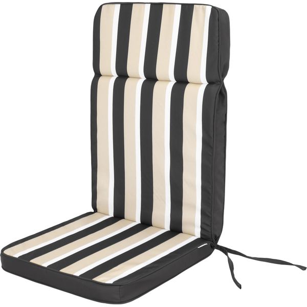 Hobbygarden Cuscino Per Sedia Da Giardino Con Schienale Alto Base Hl Cuscino Per Seduta, Cuscino Confortevole, Cuscino Da Giardino Imbottito Sedia Da Giardino Lounger Chair - Eliza - 119 X 49 X 5 Cm - Grafite Con Strisce Beige-image