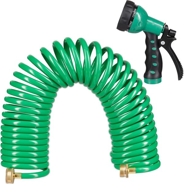 Relaxdays Tubo Flessibile A Spirale Per Acqua Con Doccia 10 M-image