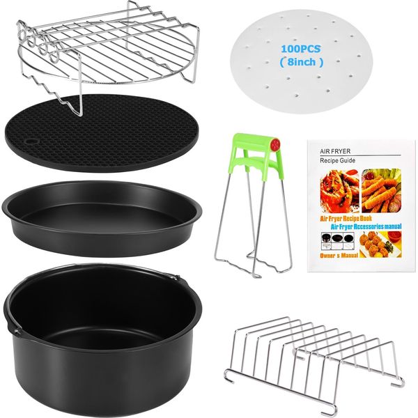 Accessori Per Friggitrice Ad Aria Calda, Set Di Accessori Da 8 Pollici Per Friggitrici Ad Aria Per Cosori Ninja Philips Tefal Per Friggitrice Ad Aria 3.7QT-6.8QT-image