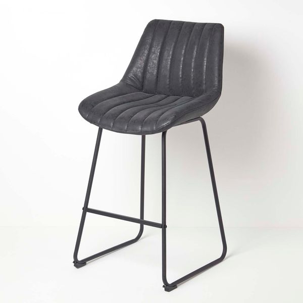 Homescapes Sgabello Da Bar "Ascot"" Sgabello Da Banco In Pelle Finta Con Schienale Alto 97Cm - Nero"-image