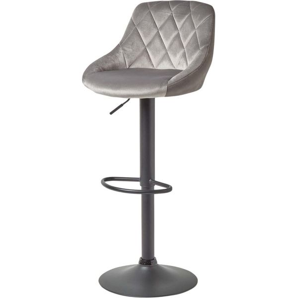 Homescapes Sgabello Da Bar Rivestito In Velluto "Henley"" Sgabello Da Bar Regolabile In Altezza Con Schienale Alto 97 Cm - Grigio"-image