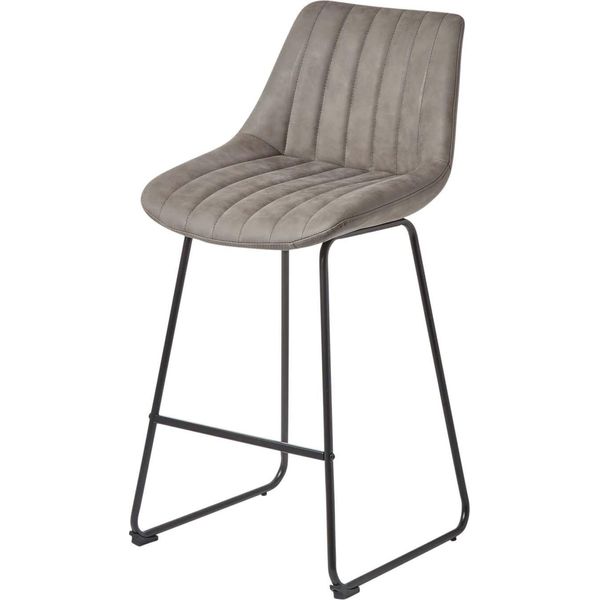 Homescapes Sgabello Da Bar "Ascot"" Sgabello Da Banco In Pelle Finta Con Schienale Alto 97 Cm - Grigio"-image