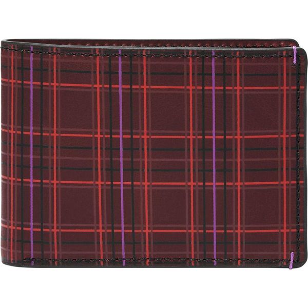 Fossil Pelle Porta Carte Di Credito Bronson Front Pocket Wallet Bifold Eggplant Rosso-image