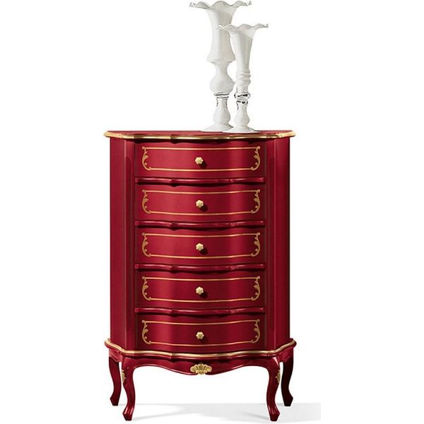 Casa Padrino Cassettiera Barocca Rosso Bordeaux / Oro - Mobile Nobile In Legno Massiccio Con 5 Cassetti - Mobili Barocchi - Qualità Eccellente - Italy-image