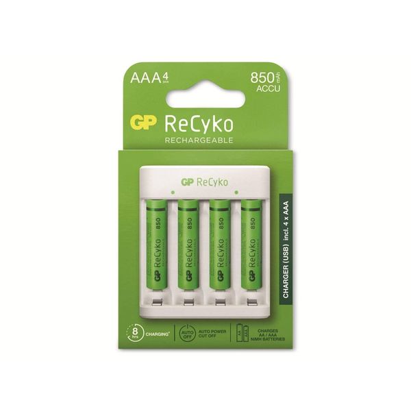 Caricatore Usb E411 + 4X Batterie Ricaricabili Recyko Aaa 850Mah-image