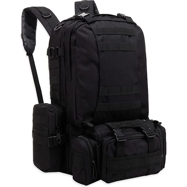 Topchances 55L Zaino Tattico Zaino Escursionismo Impermeabile Per Il Campeggio Trekking Pesca Viaggio Lavoro, Nero-image