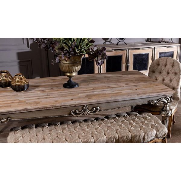 Casa Padrino Tavolo Da Pranzo Barocco Colori Naturali / Argento - Sontuoso Tavolo Da Pranzo In Legno Massiccio In Stile Barocco - Mobili Da Sala Da Pranzo Barocchi-image