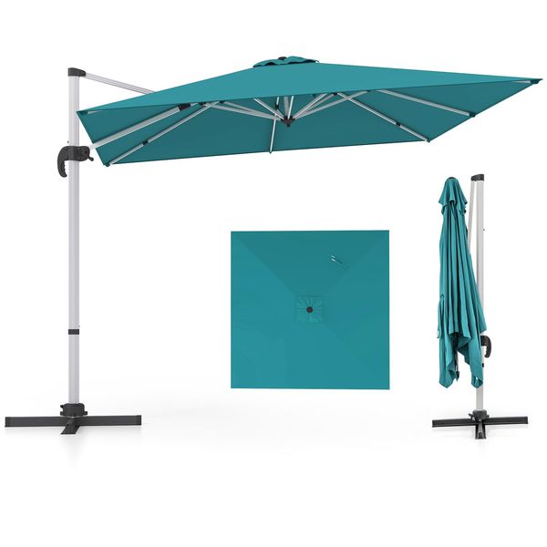 Ombrellone Costway Ø300Cm, Ombrellone Da Patio Con Base A Croce, Ombrellone Da Giardino A Sbalzo, Ombrellone Quadrato A Sbalzo, Ombrellone Da Mercato Con Manovella Per Giardino E Piscina-image