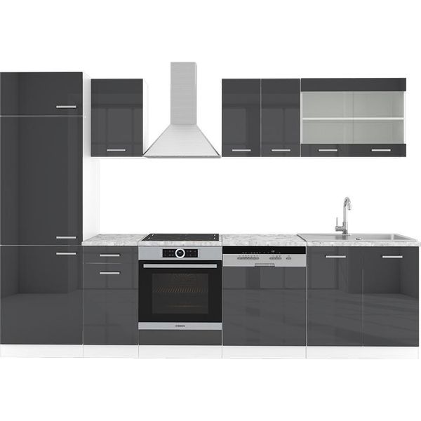 Vicco Cucina Componibile R-Line, 300 Cm Con Piano Di Lavoro, Antracite Lucido/Bianco-image