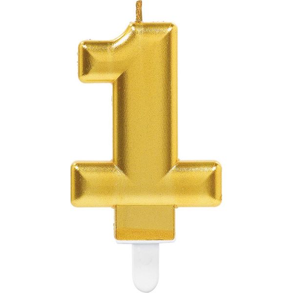 Amscan 9901773 - Candela Numero 1, Altezza 9,3 Cm, Oro, Candela Per Torta, Compleanno-image