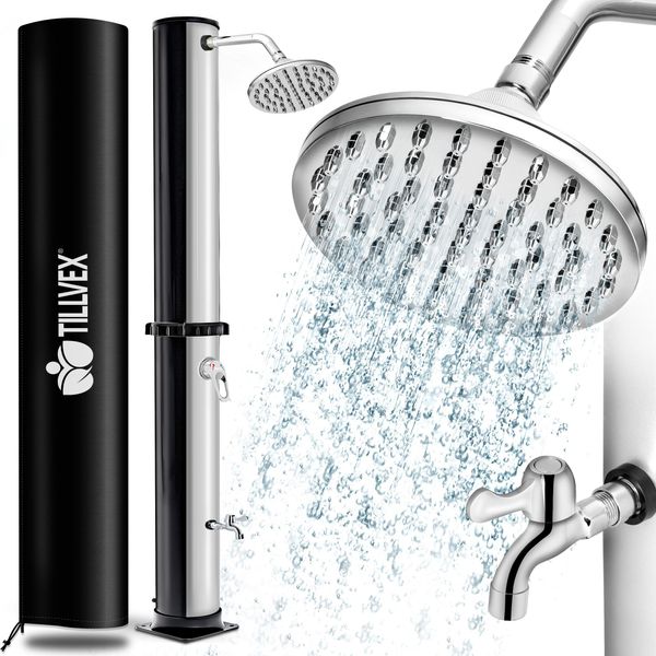 Tillvex Doccia Solare 20L Nero/Argento Inclusa Copertura Protettiva Doccia Da Giardino Doccia Da Piscina Doccia Da Campeggio Doccia Solare Da Esterno Doccia A Pioggia-image