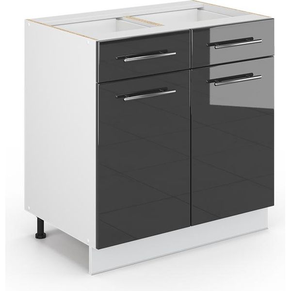 Vicco Mobiletto Base Per Cucina Fame-Line, 80 Cm Con Cassetto, Senza Piano Di Lavoro, Antracite Lucido/Bianco-image