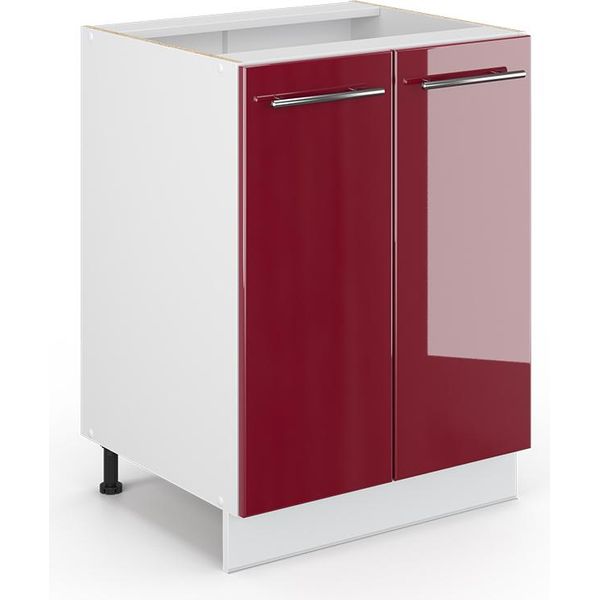 Vicco Mobiletto Base Cucina Fame-Line, 60 Cm Senza Piano Di Lavoro, Rosso Bordeaux Lucido/Bianco-image