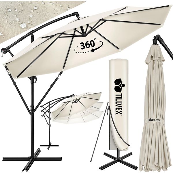 Tillvex Ombrellone Beige Ø 300 Cm Ombrellone A Sbalzo Ombrellone Da Giardino Ombrellone Da Mercato Balcone A Manovella Alluminio Inclinabile-image