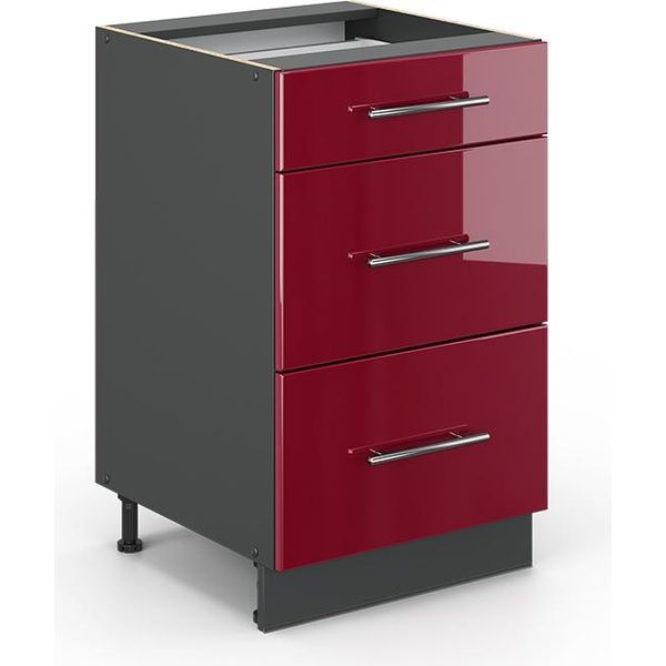 Vicco Mobiletto Base Per Cucina Fame-Line, 50 Cm Senza Piano Di Lavoro, Rosso Bordeaux Lucido/Antracite-image