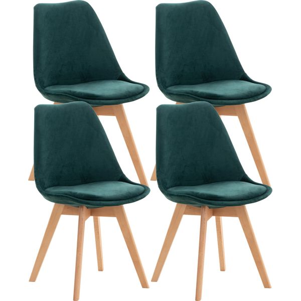 Clp Set Di 4 Sedie Da Pranzo Linares Con Struttura In Legno Di Faggio, Velluto Verde-image