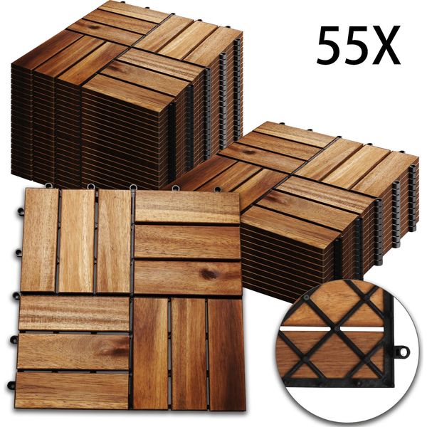 Vingo 5M² Piastrelle Di Legno A Mosaico In Legno Di Acacia 55 Pezzi 30X30 Cm Piastrelle Per Balconi Piastrelle Per Giardini Piastrelle Per Terrazze Piastrelle Per Giardino Balcone-image