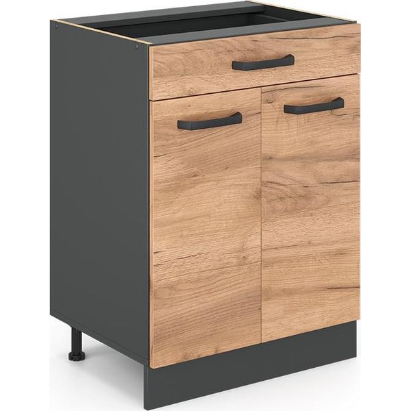 Vicco Mobiletto Base Per Cucina R-Line, 60 Cm Con Cassetto, Senza Piano Di Lavoro, Quercia Dorata/Antracite-image