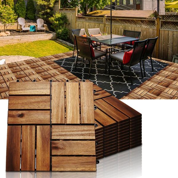Wolketon 4M² Piastrelle Di Legno A Mosaico In Legno Di Acacia 44 Pezzi 30X30 Cm Piastrelle Per Balconi Piastrelle Per Giardini Piastrelle Per Terrazze Per Giardino Balcone-image