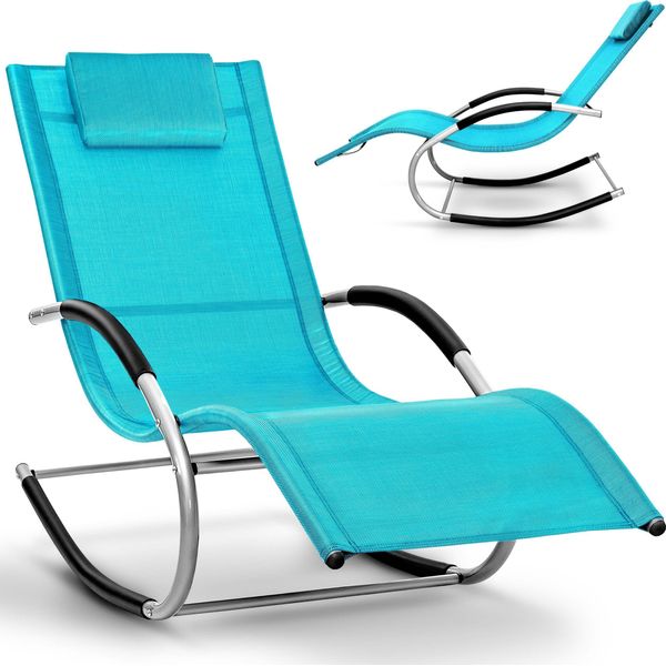 Tillvex Relax Lettino Da Giardino Blu | Lettino Resistente Alle Intemperie | Dondolo 150 Kg Di Carico | Lettino Traspirante-image