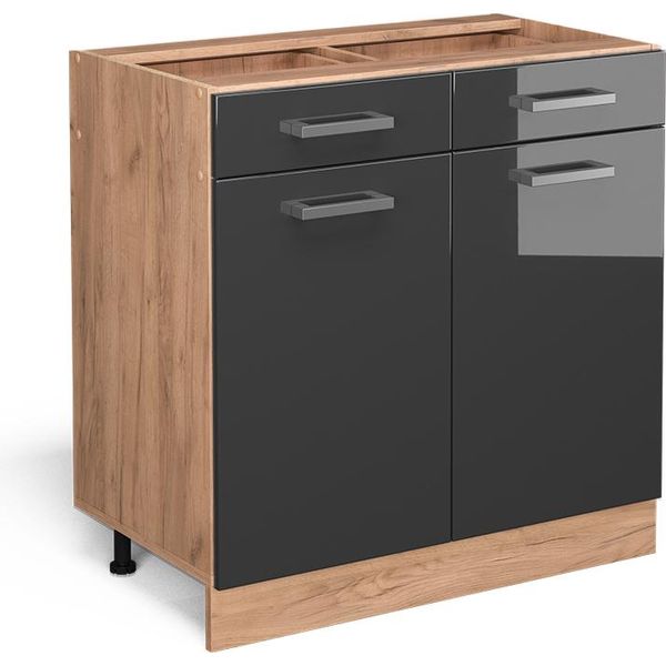 Vicco Mobiletto Base Per Cucina R-Line, 80 Cm Senza Piano Di Lavoro, Antracite Lucido/Quercia Dorata-image
