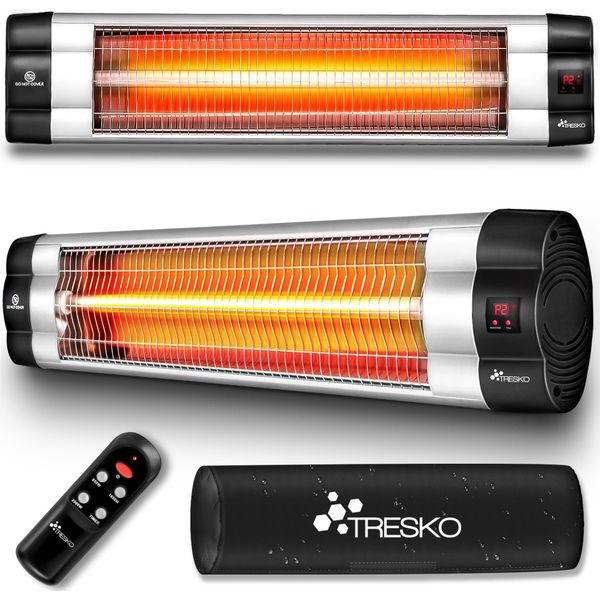 Tresko Riscaldatore Radiante A Infrarossi 2500W Argento Con Telecomando, Timer E Coperchio | Riscaldatore Elettrico Per Patio Con 3 Livelli Di Riscaldamento | Riscaldatore Per Patio Per Interni Ed Esterni | Riscaldatore A Infrarossi A Parete Con Display A Led Riscaldatore Al Quarzo Riscaldatore Da Tavolo-image