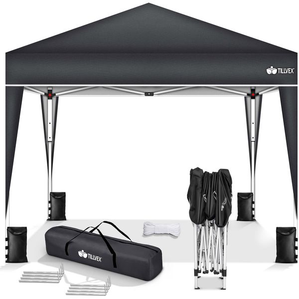 Gazebo Tillvex 3X3M Antracite Impermeabile | Gazebo Pop-Up Pieghevole Regolabile In Altezza | Tenda Da Giardino Protezione Uv 50+ | Tenda Da Festa Con Borsa Per Giardino-image