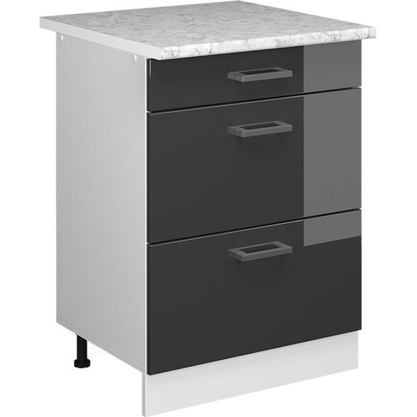 Vicco Mobiletto Base Per Cucina R-Line, 60 Cm Con Cassetti E Piano Di Lavoro, Antracite Lucido/Bianco-image