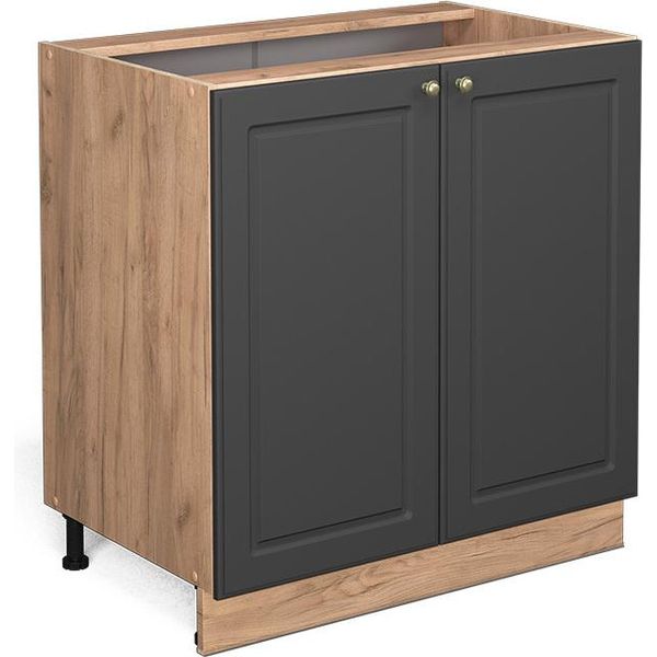 Vicco Mobiletto Base Cucina Fame-Line, 80 Cm Con Ripiano, Senza Piano Di Lavoro, Antracite-Oro/Quercia Dorata-image