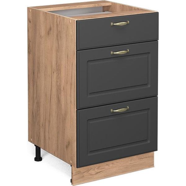 Vicco Mobiletto Base Per Cucina Fame-Line, 50 Cm Senza Piano Di Lavoro, Antracite-Oro/Quercia Dorata-image