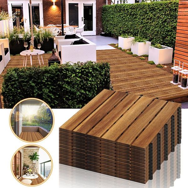 Tolletour Piastrella Per Terrazza 1M² Set Di 11 Piastrelle In Legno, Adatte Come Piastrelle Per Terrazza E Balcone, In Legno Di Acacia, 30X30 Cm, Per Giardino Terrazza Balcone-image