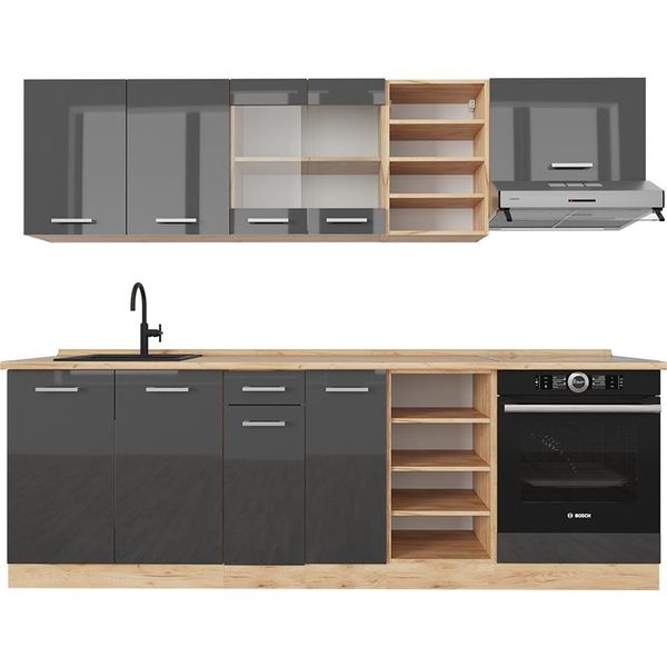 Vicco Cucina Componibile R-Line, 240 Cm , Pt Rovere, Antracite Lucido/Oro Power Oak-image