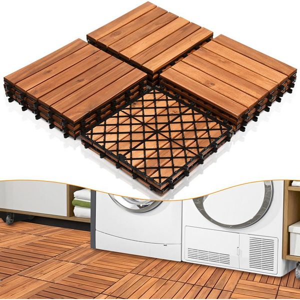 Jopassy Piastrelle In Legno Per Terrazze Acacia 8M² 30X30Cm Pavimentazione Piastrelle Per Balconi Drenaggio Giardino Click Piastrelle Per Terrazze-image