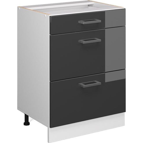 Vicco Mobiletto Base Per Cucina R-Line, 60 Cm Con Cassetti, Senza Piano Di Lavoro, Antracite Lucido/Bianco-image