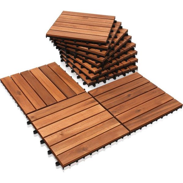 Jopassy Piastrelle In Legno Per Terrazze Acacia 7M² 30X30Cm Pavimentazione Piastrelle Per Balconi Drenaggio Giardino Click Piastrelle Per Terrazze-image
