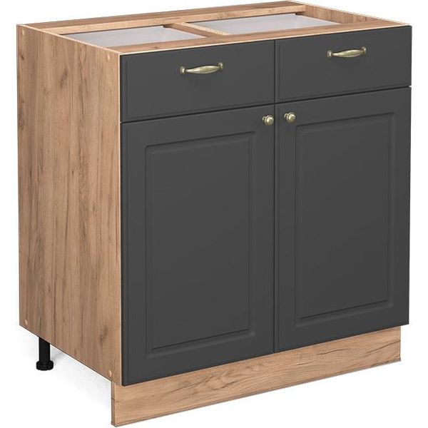 Vicco Mobiletto Base Per Cucina Fame-Line, 80 Cm Senza Piano Di Lavoro, Antracite-Oro/Quercia Dorata-image
