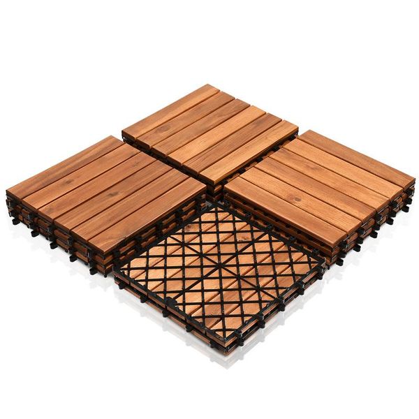 Jopassy Piastrelle In Legno Per Patio Acacia 6M² 30X30Cm Pavimentazione Piastrelle Per Balcone Drenaggio Giardino Piastrelle A Scatto Per Patio-image