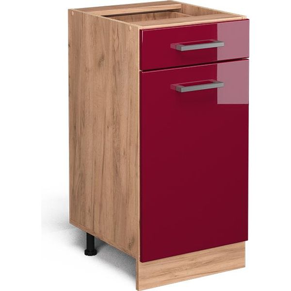 Vicco Mobiletto Base Per Cucina R-Line, 40 Cm Senza Piano Di Lavoro, Rosso Lucido/Quercia Dorata-image