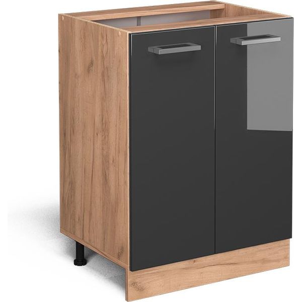 Vicco Mobiletto Base Cucina R-Line, 60 Cm Senza Piano Di Lavoro, Antracite Lucido/Quercia Dorata-image