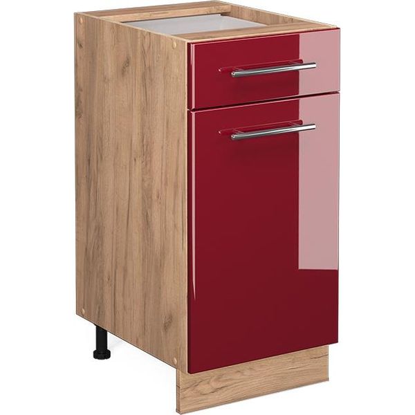 Vicco Mobiletto Base Per Cucina Fame-Line, 40 Cm Senza Piano Di Lavoro, Rosso Bordeaux Lucido/Quercia Dorata-image