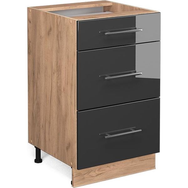 Vicco Mobiletto Base Per Cucina Fame-Line, 50 Cm Senza Piano Di Lavoro, Antracite Lucido/Quercia Dorata-image