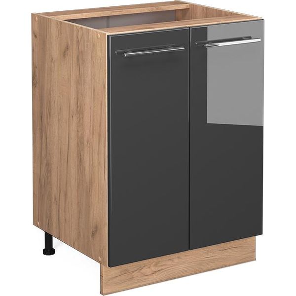Vicco Mobiletto Base Cucina Fame-Line, 60 Cm Senza Piano Di Lavoro, Antracite Lucido/Quercia Dorata-image