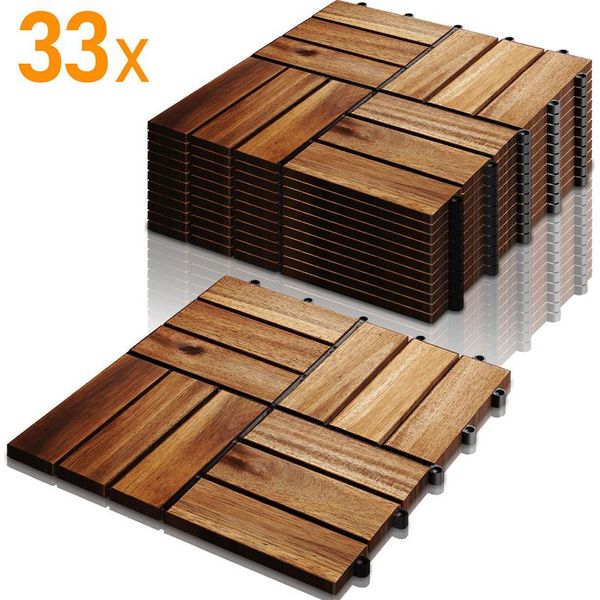 Jopassy 3M² Piastrelle In Legno Acacia Mosaico 33 Pezzi 30X30 Cm Piastrelle Per Balconi Piastrelle Per Giardini Piastrelle Per Terrazze Piastrelle Per Terrazze Da Giardino Balko-image
