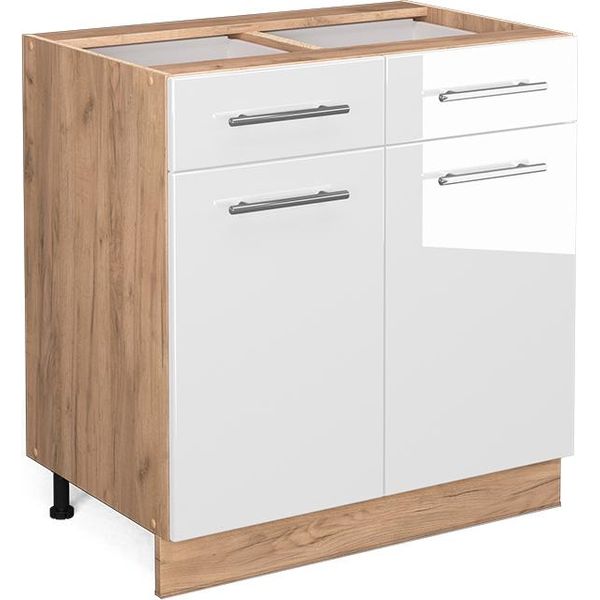 Vicco Mobiletto Base Per Cucina Fame-Line, 80 Cm Senza Piano Di Lavoro, Bianco Lucido/Quercia Dorata-image